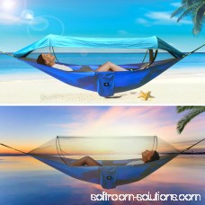 IClover Portable Cot Double Persons Camping Hammock with Mosquito Net for Relaxation,Traveling,Outside Leisure Separable Net Dismantled Freely Blue
